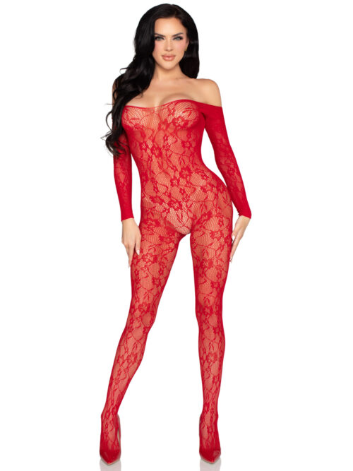 Fishnet Lingerie Set Lace Jumpsuit Red By Leg Avenue