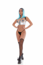 metallic bra and thong set silver Basshead 4pc - Medium/large by KandiHouse