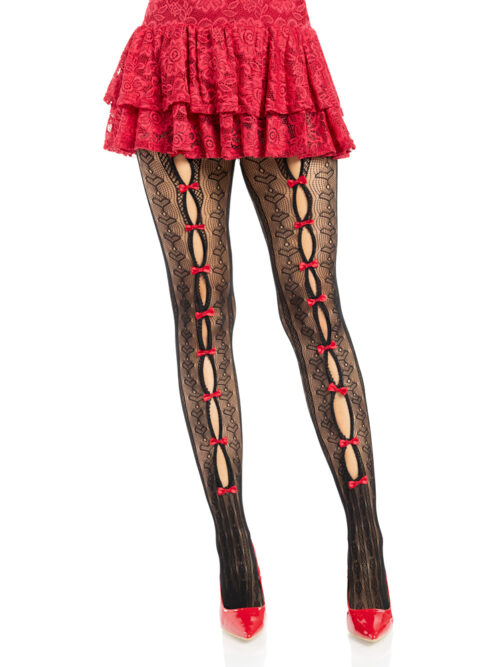 Sweetheart Striped Tights Black Pink - Os - Black/Red Multi By Leg Avenue