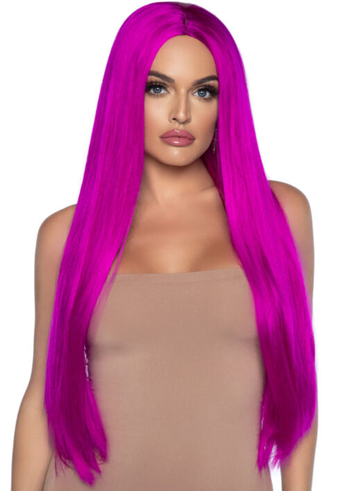 33 Inch Long Straight Center Part Wig - Raspberry Pink By Leg Avenue