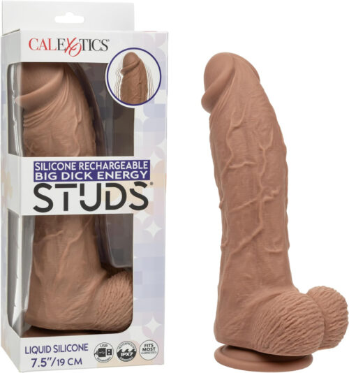 Silicone Rechargeable Dildo Big Dick Energy Studs Brown By Calexotics
