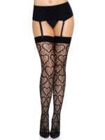 lace thigh high stockings with garter Heart Net Highs Black by Leg Avenue