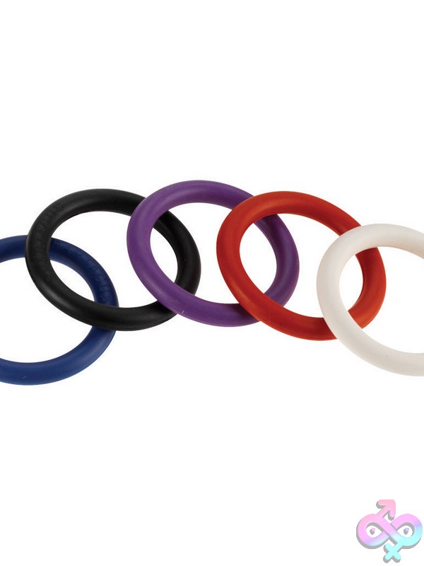 Discreet-Toys-1-25-Nitrile-C-Rings-Rainbow-Nu-Bspr-76 Rainbow 5-Pack Of 1.25-Inch Nitrile C-Rings In Red Blue Purple White And Black By Spartacus
