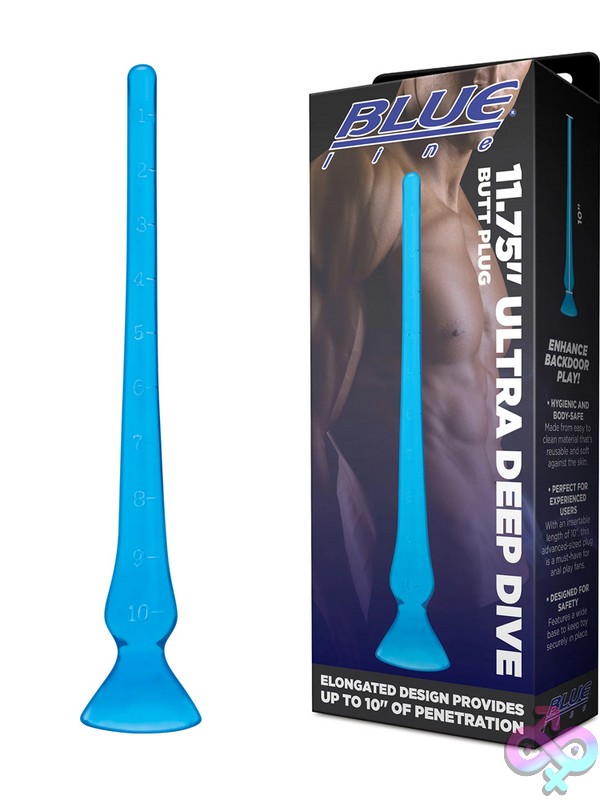 Discreet-Toys-11-75-Ultra-Deep-Dive-Butt-Plug-Nu-Blm4051-Blu Ultra Deep Dive Large Silicone Butt Plug In Blue With Flared Base By Blue Line Men