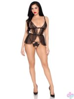 2 Pc Scalloped Lace and Mesh Babydoll and Matching Crotchless Panty