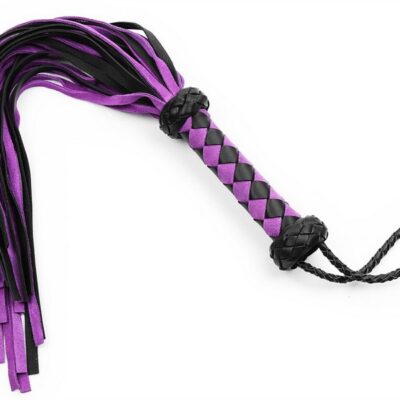 22-inch suede leather flogger in purple with pro handle and wrist loop by S&G Pleasure
