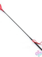 Red leather heart crop with ornate PVC pro handle and wrist loop by S&G Pleasure
