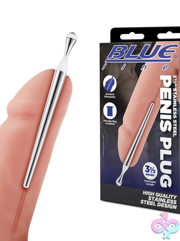 Discreet-Toys-3-5-Stainless-Steel-Penis-Plug-Nu-Blm9007 3.5 Inch Polished Silver Stainless Steel Penis Plug By Blue Line Men