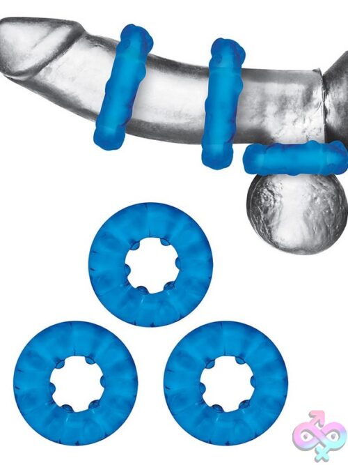3-Pack Ribbed Rider Cock Ring Set – Blue - Image 2
