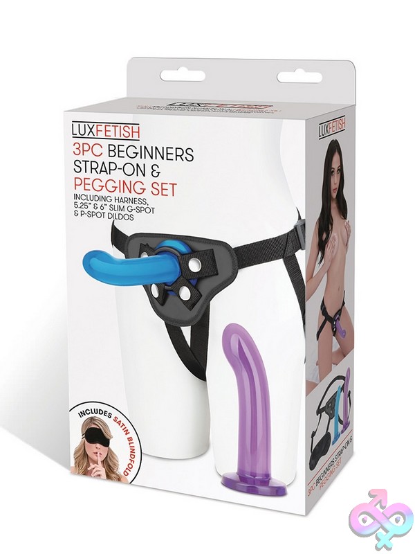 Discreet-Toys-3-Pc-Beginners-Strap-On-Pegging-Set-Nu-Lf1376 Three-Piece Beginners Strap-On And Pegging Set In Blue Silicone With Adjustable Harness By Lux Fetish