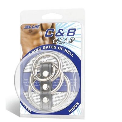 Three-ring silver metal cock ring harness with D-ring attachment by Blue Line Men