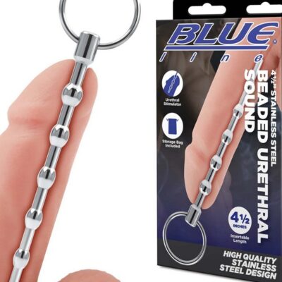 4.5-inch beaded urethral sound in polished stainless steel by Blue Line Men