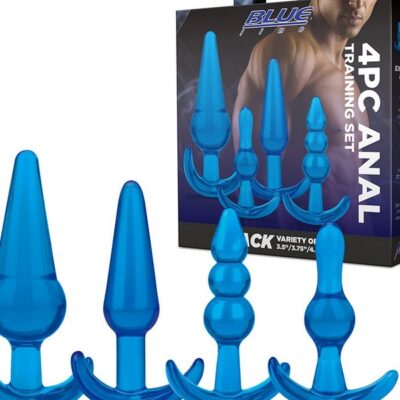 Four-piece graduated anal training set in blue silicone by Blue Line Men