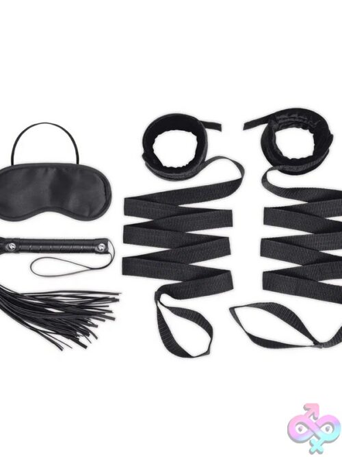 4-Piece Bondage Bed Strap &Amp; Flogger Kit In Black By Lux Fetish - Image 2