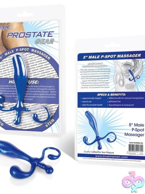 5-Inch Male P-Spot Prostate Massager In Black And Blue On Neutral Background
