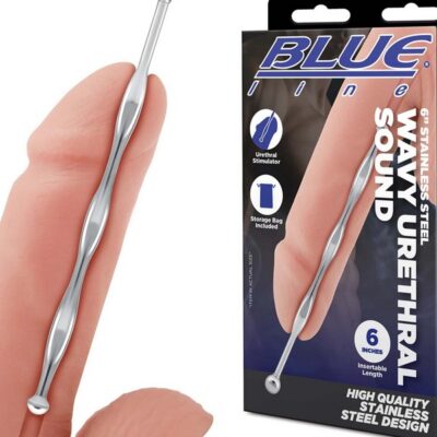 6-inch wavy urethral sound in polished silver stainless steel by Blue Line Men