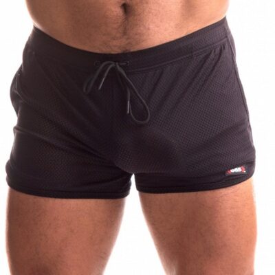 665 Rally Shorts black high-cut mesh athletic shorts with drawstring waist