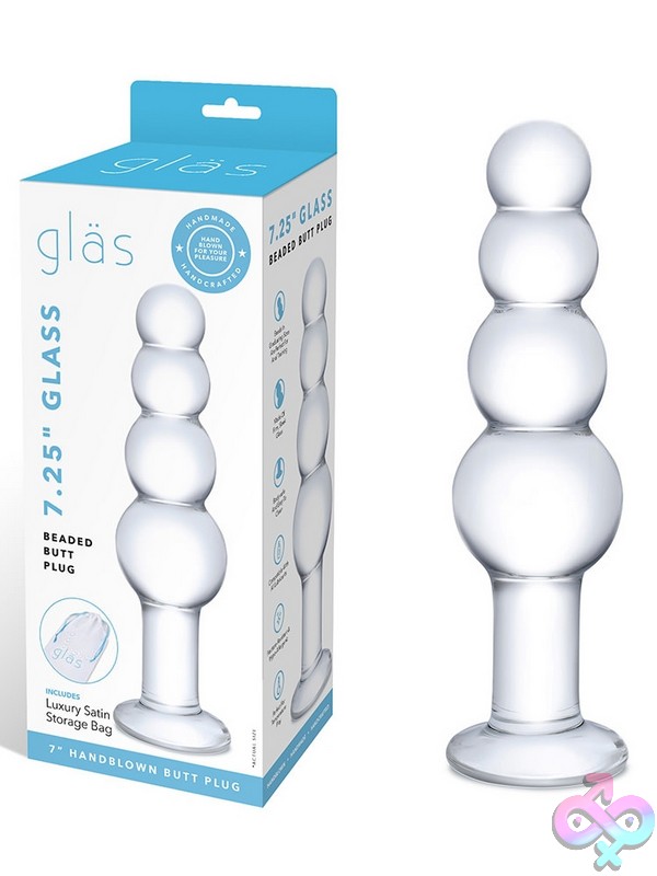 Discreet-Toys-7-25-Glass-Beaded-Butt-Plug-Nu-Glas-504 7.25 Inch White Glass Beaded Butt Plug With Graduated Beads And Flared Base By Glas