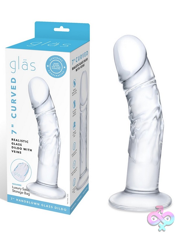 Discreet-Toys-7-Curved-Realistic-Glass-Dildo-With-Veins-Nu-Glas-505 7-Inch Curved Clear Glass Dildo With Realistic Veining And Rounded Tip By Glas