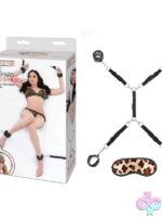 7-piece leopard print bed spreader bondage set with neoprene cuffs and blindfold by Lux Fetish