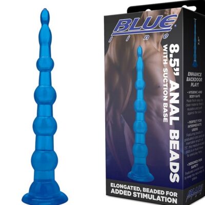 8.5 inch blue silicone anal beads with suction cup base by Blue Line Men