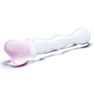 8 inch sweetheart glass dildo pink clear heart-shaped handle by Glas