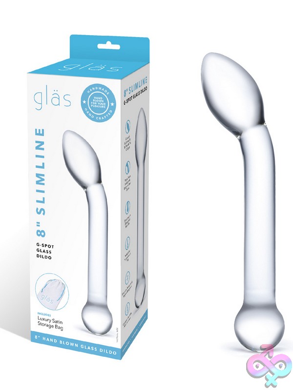 Discreet-Toys-8-Slimline-G-Spot-Glass-Dildo-Nu-Glas-151 Slimline Clear Glass G-Spot Dildo With Curved Bulbous Tip By Glas