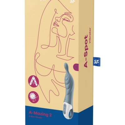 Gray silicone A-spot vibrator with grooved texture and flexible tip by Satisfyer