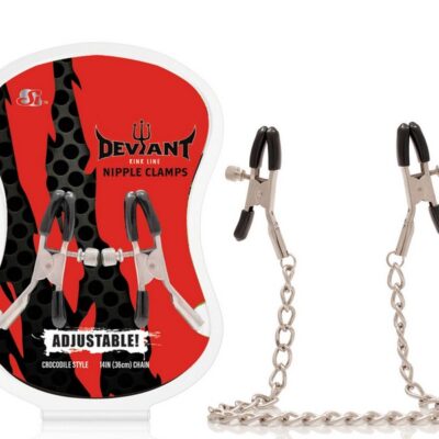 Adjustable crocodile-style silver metal nipple clamps on a 14-inch chain by Si Novelties