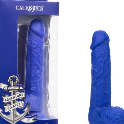 Admiral 7 inch vibrating silicone dong in blue with suction cup base by California Exotic Novelties