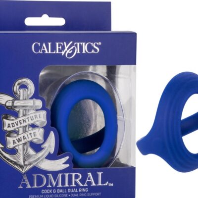 Admiral Cock & Ball Dual Ring in blue liquid silicone by California Exotic Novelties