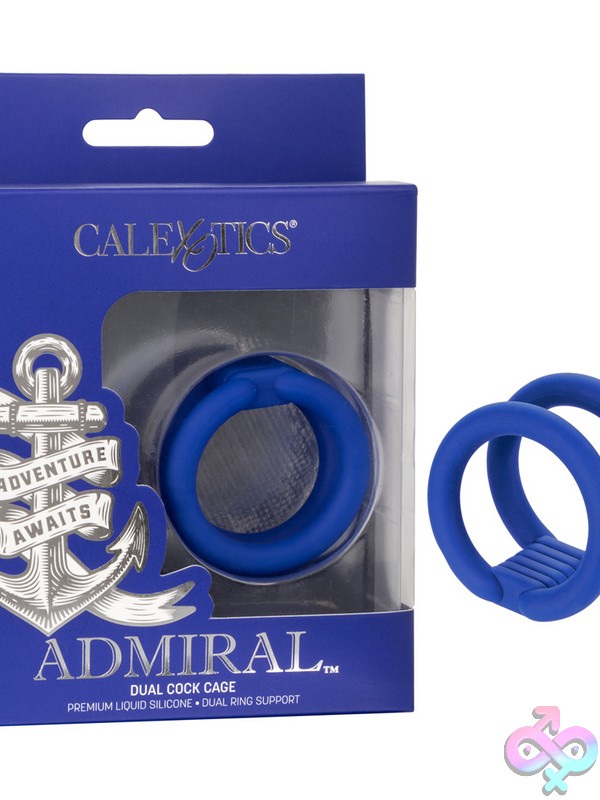 Discreet-Toys-Admiral-Dual-Cock-Cage-Nu-Se-6010-15-3 Admiral Dual Cock Cage Blue Liquid Silicone Dual-Ring Enhancer By California Exotic Novelties