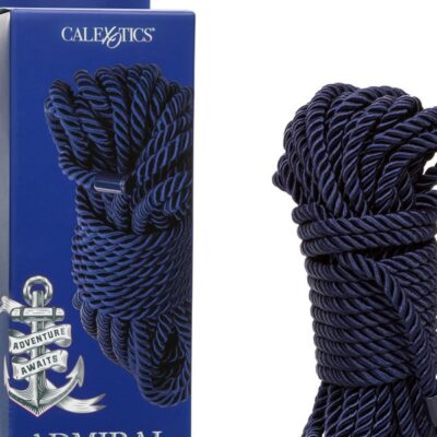32.75 ft soft blue bondage rope coiled neatly by California Exotic Novelties