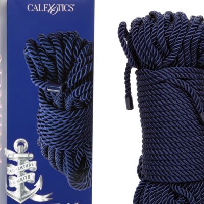98.5 ft. soft blue bondage rope coiled for Shibari and restraint play by California Exotic Novelties