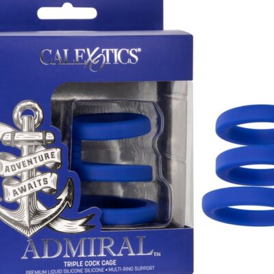 Admiral Triple Cock Cage blue liquid silicone triple-ring enhancer by California Exotic Novelties
