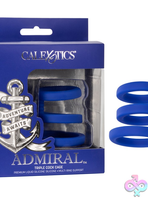 Discreet-Toys-Admiral-Triple-Cock-Cage-Nu-Se-6010-20-3 Admiral Triple Cock Cage Blue Liquid Silicone Triple-Ring Enhancer By California Exotic Novelties