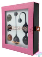 Harmony Stones six-piece chakra kegel set with natural stones and black silicone cord by Adrien Lastic