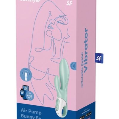 Mint green inflatable rabbit vibrator with dual motors and clitoral stimulator by Satisfyer