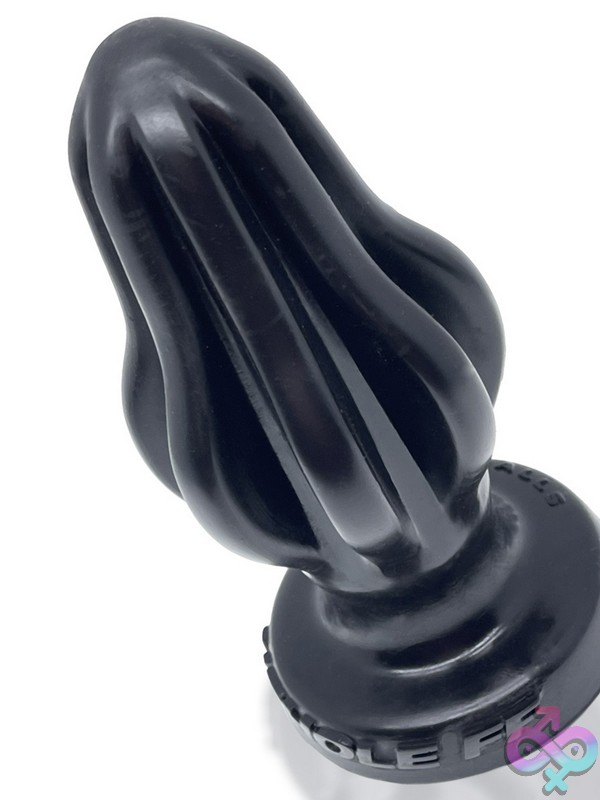 Discreet-Toys-Airhole-1-Finned-Plug-Black-Small-Nu-Ox-1925-Blk-Sm Airhole Small Finned Plug In Black Liquid Platinum Silicone By Oxballs, Showing Flexible Fin Texture