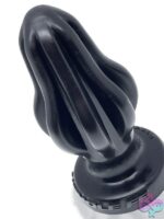 Medium black finned silicone plug with flexible expanding fins by Oxballs, handcrafted in Los Angeles
