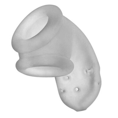 Airlock Air Lite Vented Chastity cage in gray silicone by Oxballs — clear ice edition