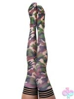 Camouflage no-slip thigh high stockings in nylon and spandex by Kixies