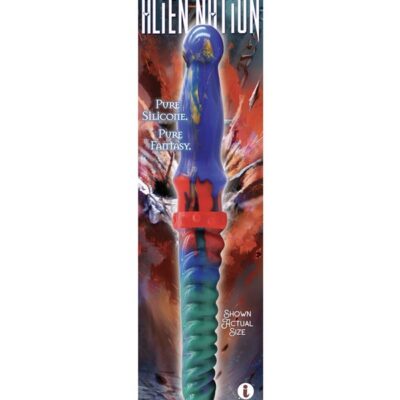 Dual-ended textured blue silicone dildo with red center flange by Icon Brands