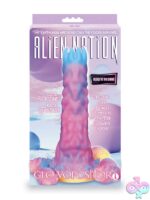 Glow-in-the-dark pink silicone ovipositor dildo with five textured eggs by Icon Brands