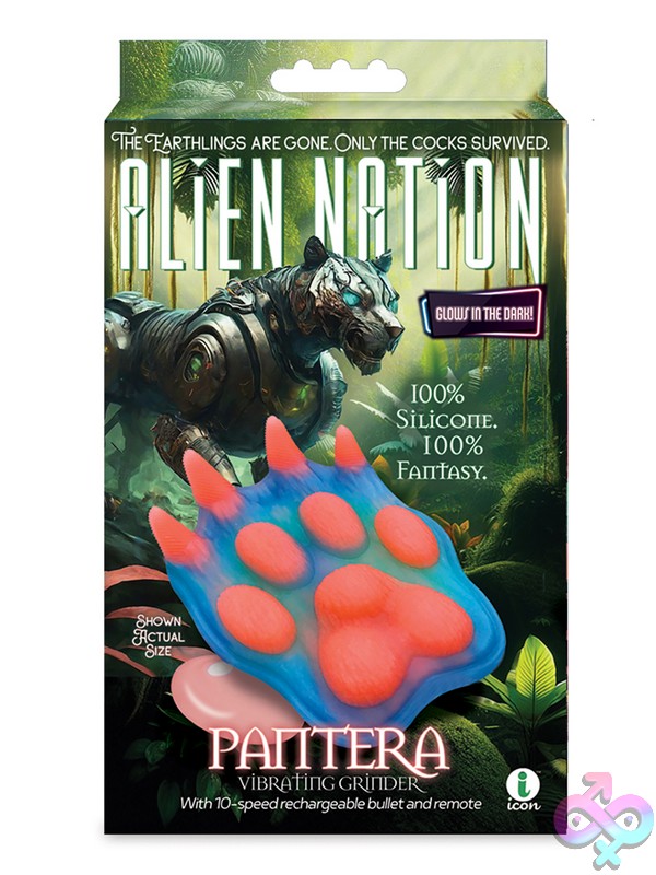 Discreet-Toys-Alien-Nation-Pantera-Nu-Ic1379 Alien Nation Pantera Exotic Textured Glow-In-The-Dark Blue Silicone Vibrator By Icon Brands