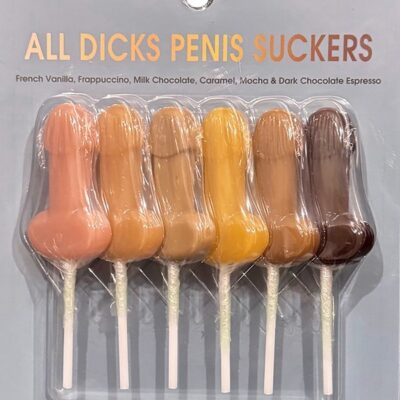 Multi Colored Penis Suckers All Dicks by Kheper Games — set of six flavored novelty candy suckers