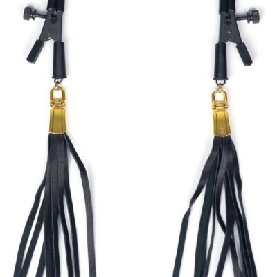 Black adjustable alligator nipple clamps with leatherette tassels by Spartacus