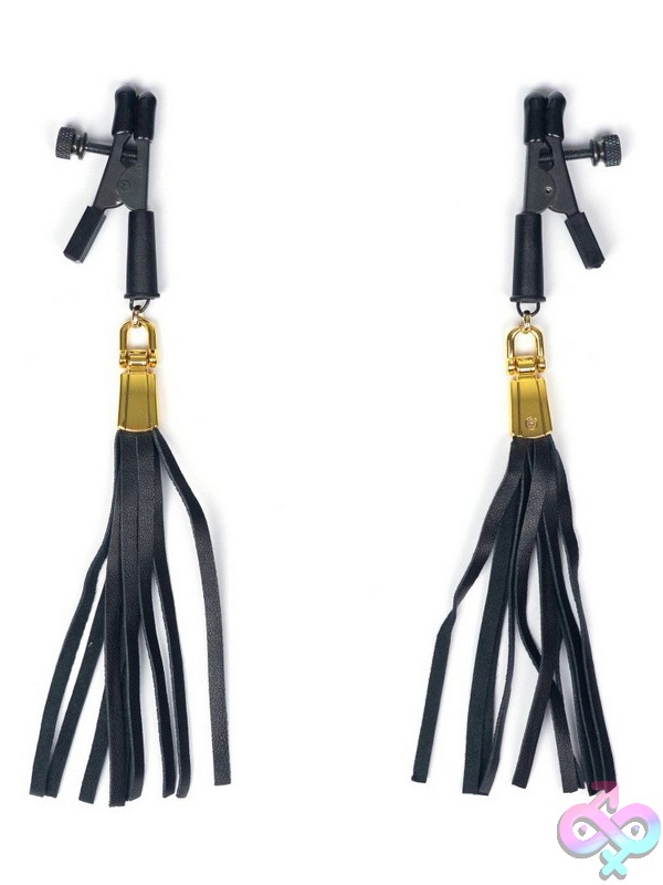Discreet-Toys-Alligator-Clamp-W-Leatherette-Tassel-Nu-Spf-512 Black Adjustable Alligator Nipple Clamps With Leatherette Tassels By Spartacus