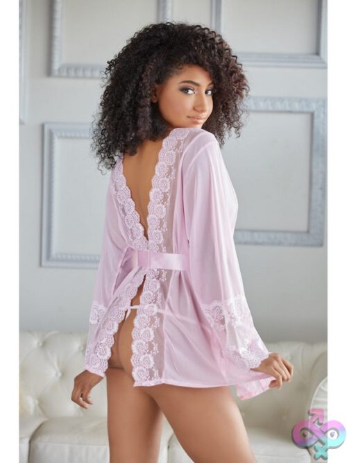 Allure Lace &Amp; Mesh Robe With G-String In Pink – Size S/M - Image 2