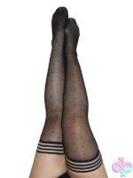 Black polka dot stay-up thigh-high stockings with no-slip grip band by Kixies